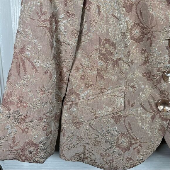 Anthropologie Tape Measure Jacquard Gold Floral Blazer Jacket Sz 8 - Picture 9 of 13